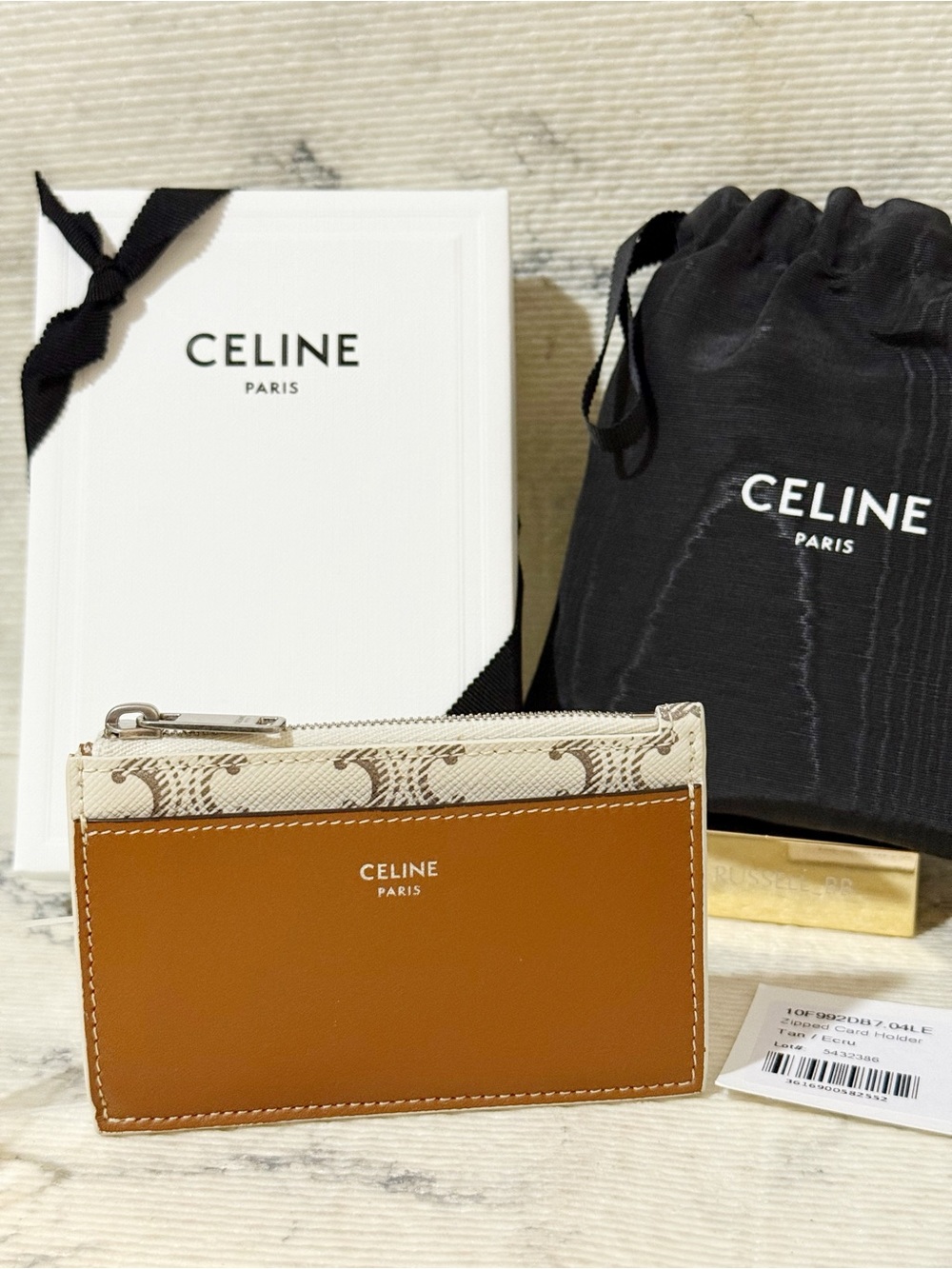 Celine Triomphe Canvas & Leather Zipped Card Holder Wallet